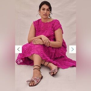 Maeve Bright Fuchsia Pom-Pom Sheer Top